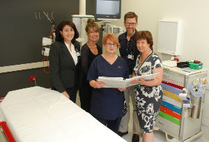 Mid North Coast LHD Director of Allied Health and Integrated Care, Bronwyn Chalker, UCRH Research Fellow, Dr Jennifer Johnston, PMBH ED Director, Dr Steven Ross, PMBH Registered Nurse, Colleen Boyd and UCRH Lead Researcher Dr Megan Passey. Photo: Lynn Lelean, MNC LHD.